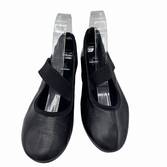 EASY SPIRIT 360 ESGILSAN BLACK LEATHER FLATS PATENT HEEL W/ ELASTIC STRAP - 7M - Picture 5 of 9